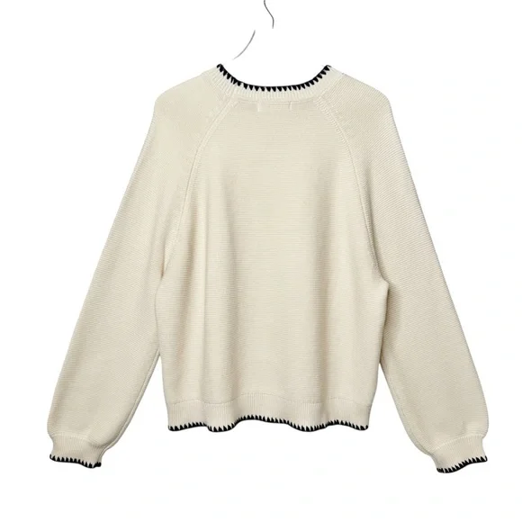 NWOT Boden Lena Cream Stitch Detail Jumper Women’s Bishop Sleeve Sweater Sz L - Picture 9 of 12